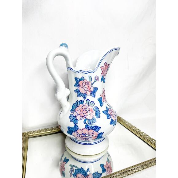 Chinese Export Extra Large Floral Wash Water Pitcher, Vintage Chinoiserie Chic - Picture 1 of 9